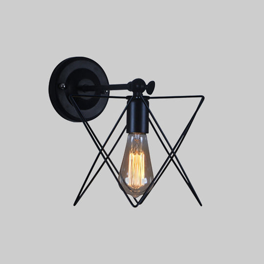 Star Design Wall Lamp - Bulb Included Wire Frame Style Industrial Black Metal Sconce Lighting