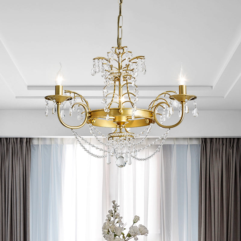 Modern Crystal Pendant Lamp Kit - 3 Bulb Gold Chandelier for Living Room