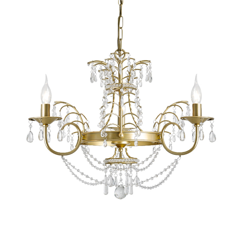 Modern Crystal Pendant Lamp Kit - 3 Bulb Gold Chandelier for Living Room