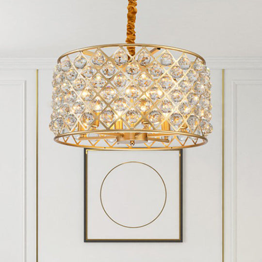 Minimalist 6-Light Crystal Ball Pendulum Chandelier in Gold Finish - Lattice Diamond Design for Living Room Ceiling