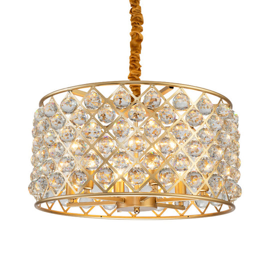 Minimalist 6-Light Crystal Ball Pendulum Chandelier in Gold Finish - Lattice Diamond Design for Living Room Ceiling