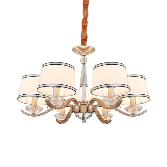 Modernist 6-Light Fabric Barrel Ceiling Chandelier With Crystal Bobeche - Perfect For The Bedroom