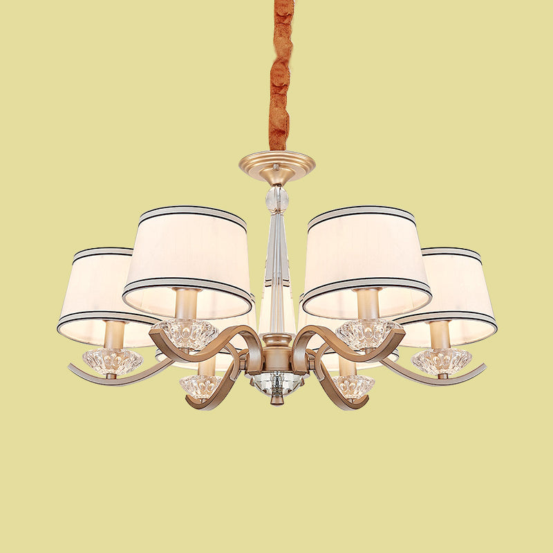 Modernist 6-Light Fabric Barrel Ceiling Chandelier with Crystal Bobeche - Bedroom Suspension Lamp