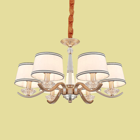 Modernist 6-Light Fabric Barrel Ceiling Chandelier With Crystal Bobeche - Perfect For The Bedroom
