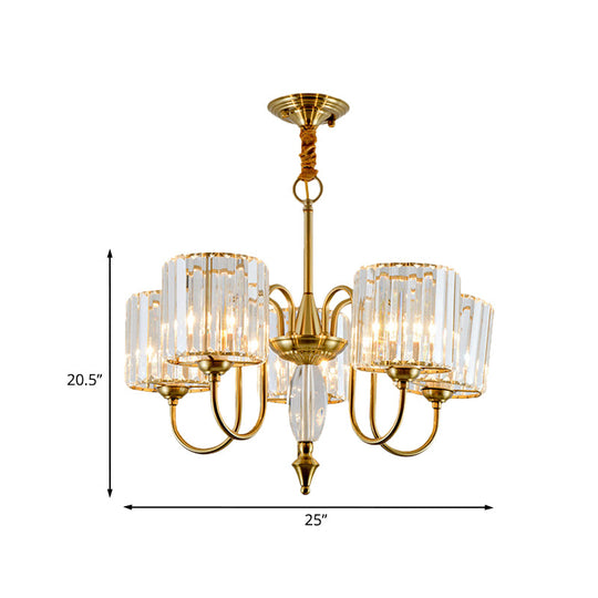 Modern Crystal Block Chandelier With Drum Shade - Gold Finish