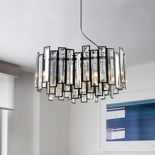 Modernist Geometric Crystal Prism Chandelier - 6-Head Black Led Hanging Lamp For Dining Room