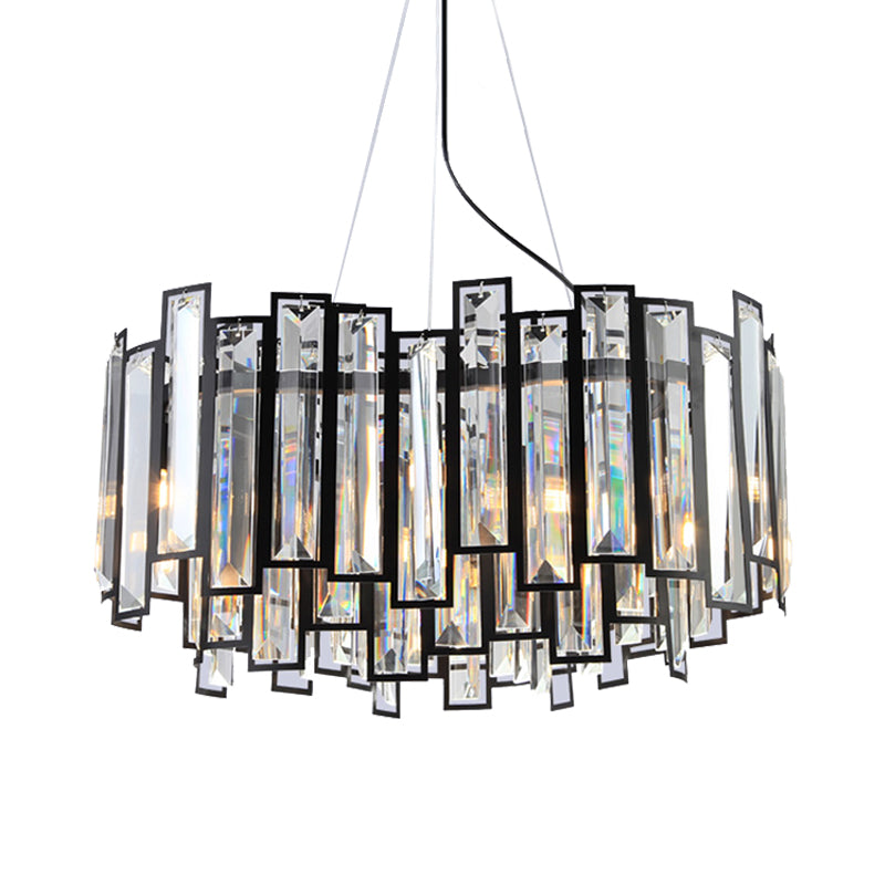 Modernist Geometric Crystal Prism Chandelier - 6-Head Black Led Hanging Lamp For Dining Room