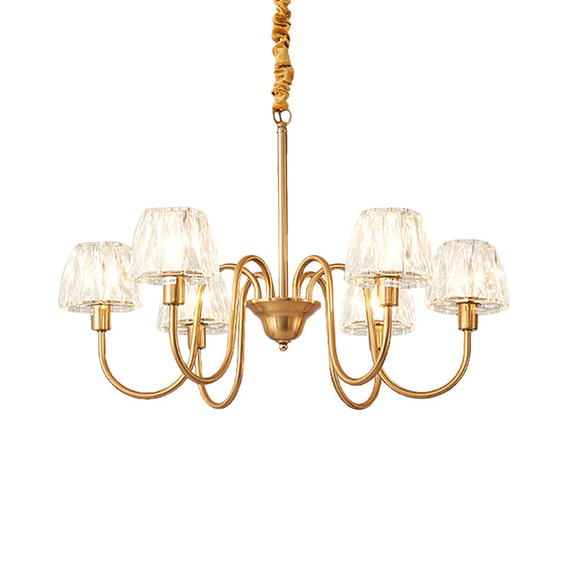 Contemporary Gold Finish Chandelier with Crystal Pendulum - 3/6 Bulbs