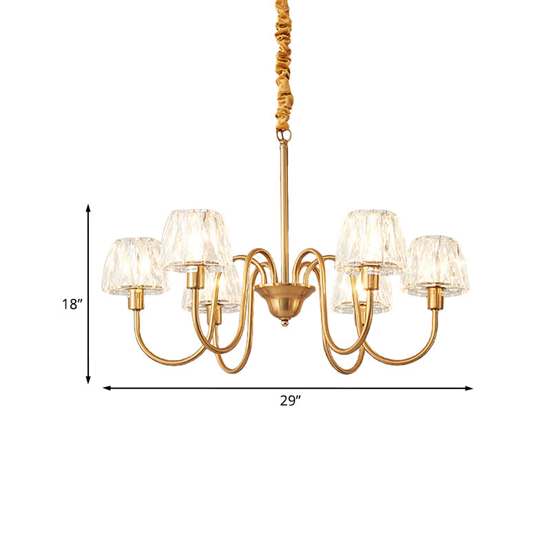 Gold Finish Conical Chandelier With Crystal Pendulum And Gooseneck Arm (3/6 Bulbs)