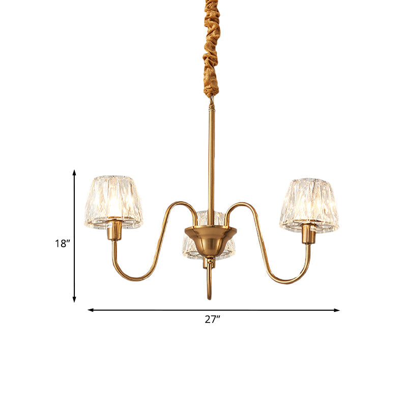 Contemporary Gold Finish Chandelier with Crystal Pendulum - 3/6 Bulbs
