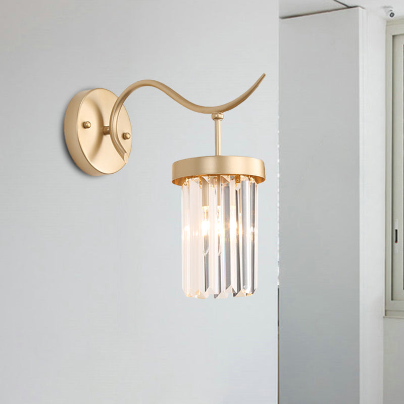 Minimalist Gold Finish Crystal Wall Lamp With Rectangular Tube Design