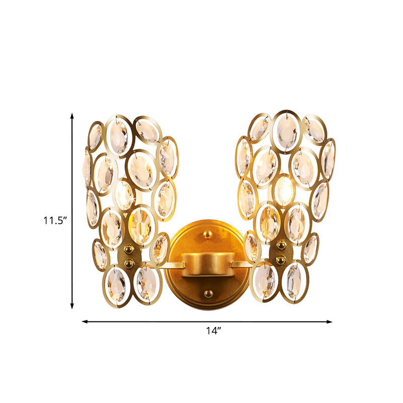 Modern 2-Bulb Crystal Wall Lamp With Gold Finish For Bedside
