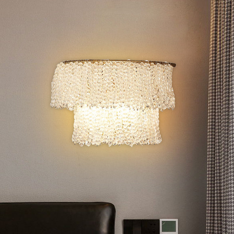 Modern 2-Light Crystal Bead Sconce Lamp Wall Lighting In Gold