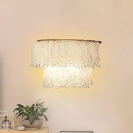 Modern 2-Light Crystal Bead Sconce Lamp Wall Lighting In Gold