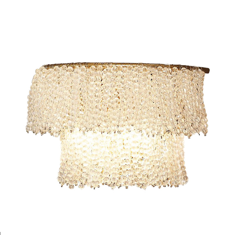 Modern 2-Light Crystal Bead Sconce Lamp Wall Lighting In Gold