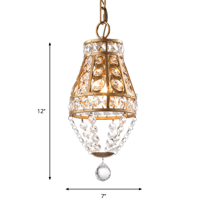 1-Head Gold Finish Pendant Light With Faceted Crystal Design - Ideal For Restaurant Lighting