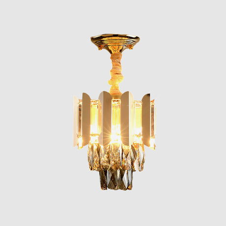 Clear/Smoke Crystal 3-Light Semi Flush Ceiling Lamp In Antique Gold/Black/Rose Gold For Hallway