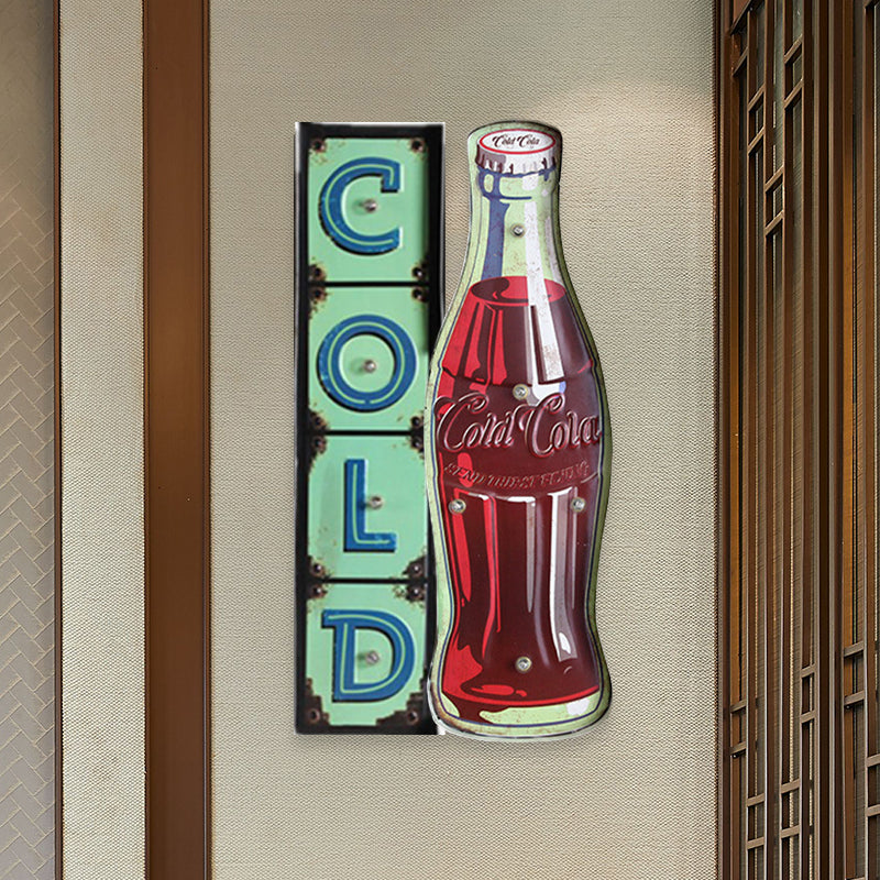 Vintage Iron Red Led Wall Lamp With Soda Bottle Signboard For Shop