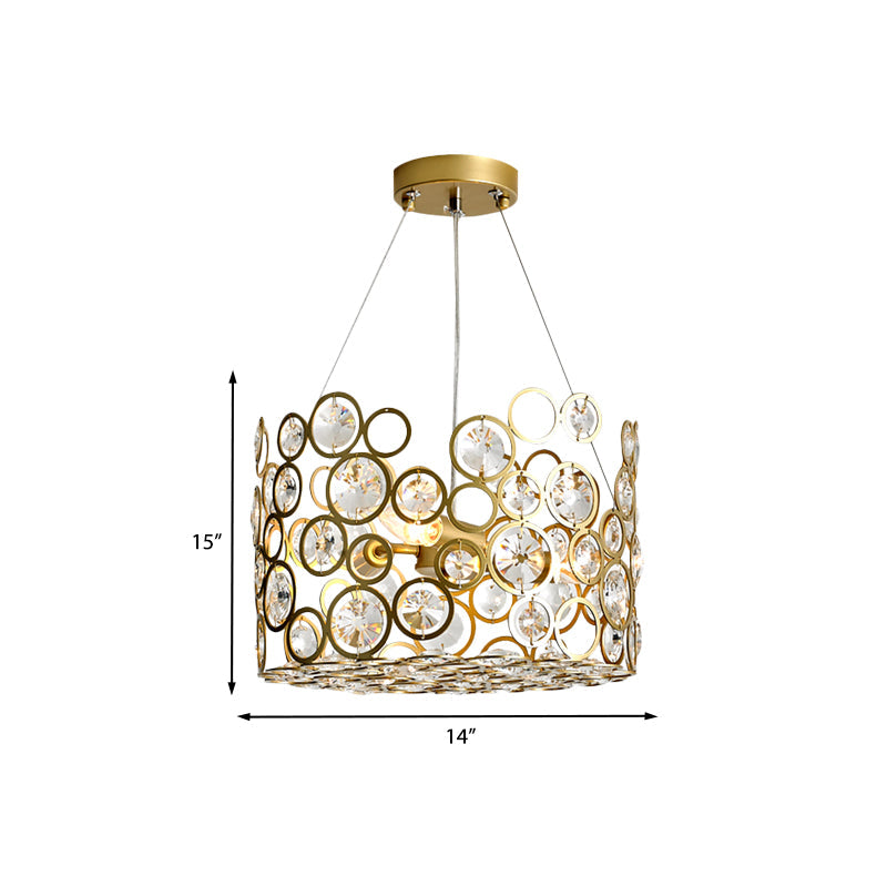 Modern Metal Chandelier With Crystal Bead Detail - 4-Bulb Ceiling Hang Fixture For Dining Room