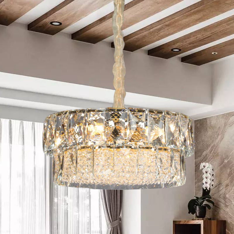 Contemporary Gold 2-Tier Crystal Ceiling Pendant Chandelier - 7 Lights Beveled Design For