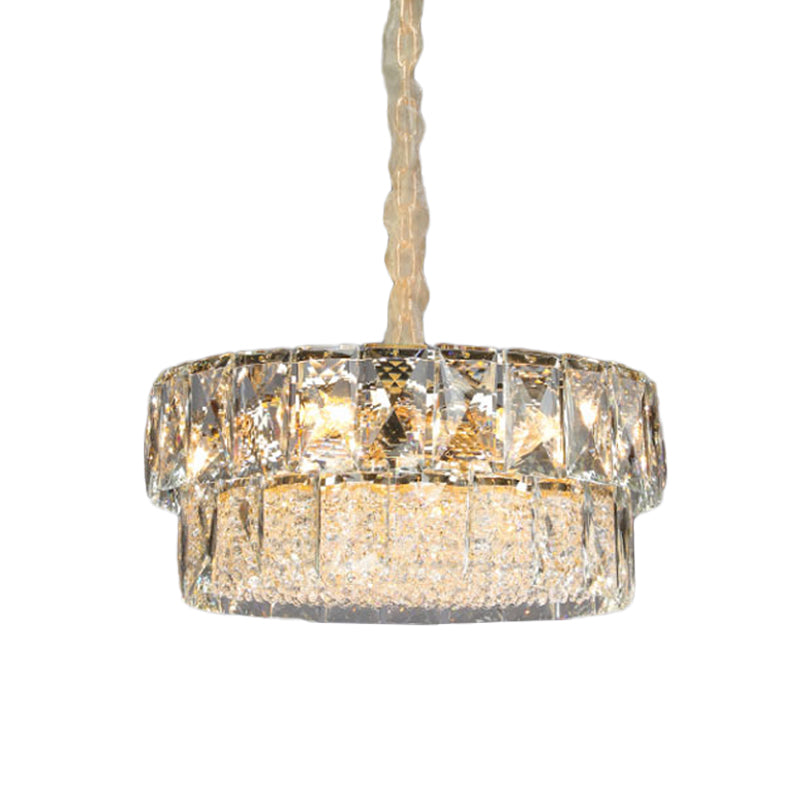 Contemporary Gold 2-Tier Crystal Ceiling Pendant Chandelier - 7 Lights Beveled Design For