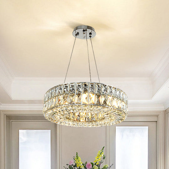 Minimalist Circle Crystal Chandelier Pendant Light With Beveled Prisms - 8-Bulb Dining Room Fixture