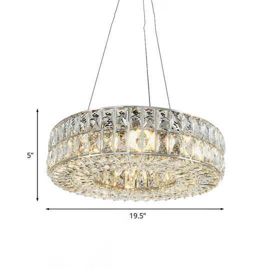 Minimalist Chrome Chandelier with Beveled Crystal Prisms - Circle Design, 8-Bulb Pendant Light for Dining Room