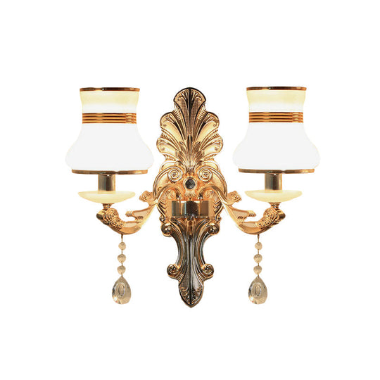 Traditional Frosted Glass Beaker Wall Sconce With Gold Finish - 2 Light Lamp