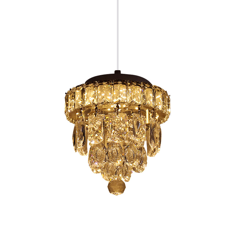 Modern Cut Crystal Led Pendant Light: Chrome Tiered Suspension Lamp For Dining Tables