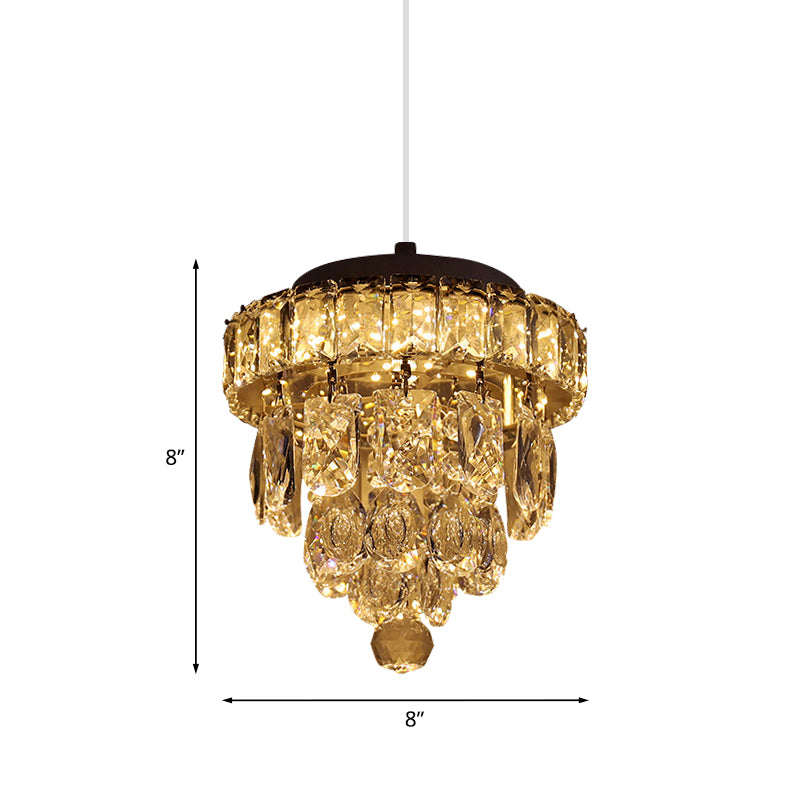 Modern Cut Crystal Led Pendant Light: Chrome Tiered Suspension Lamp For Dining Tables
