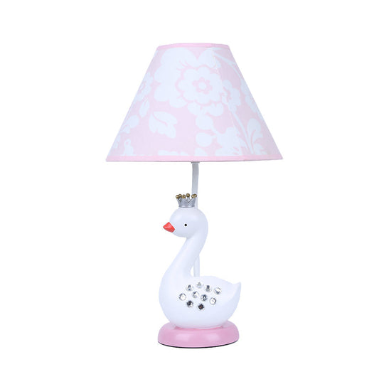Cartoon Goose Night Light Reading Lamp with White Resin Base and Fabri