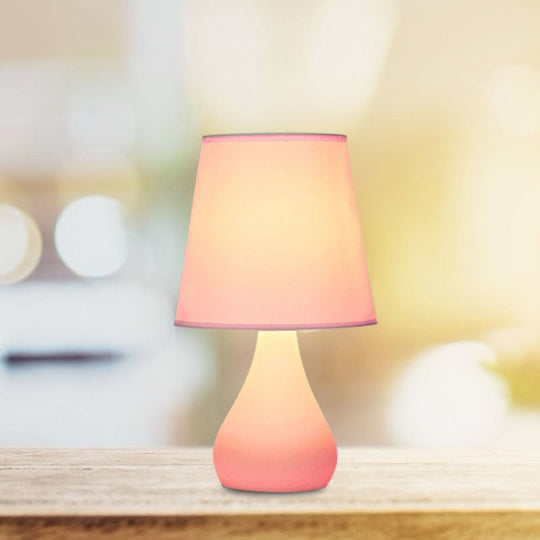 Blue/Pink Ceramic Urn Table Lamp - Nordic Style Night Reading Light With Fabric Shade