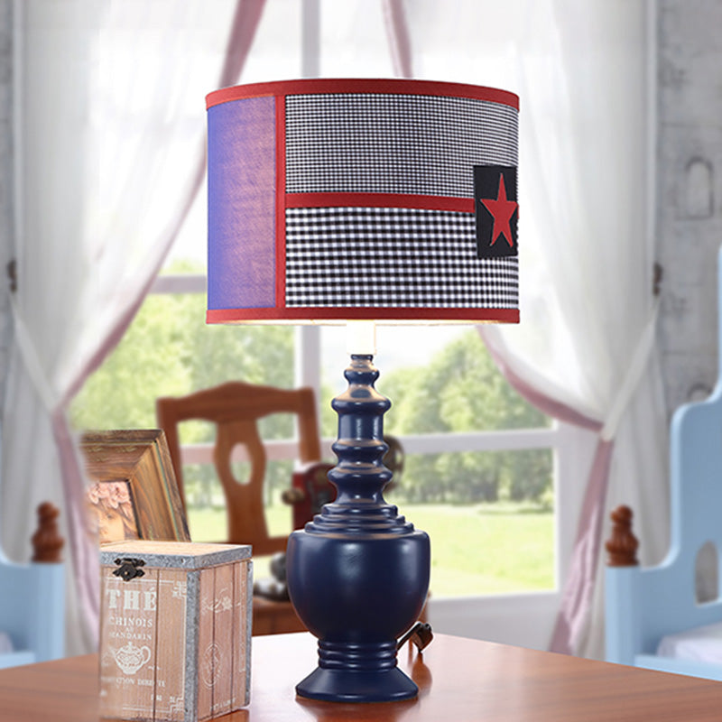 Blue Cylinder Nightstand Lamp - Modern Star Shape Reading Light