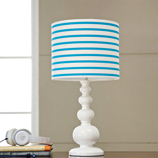 Minimal Resin Drum Shade Desk Lamp - Spot/Stripe Shape 1 Bulb Blue/Pink Night Lighting Blue