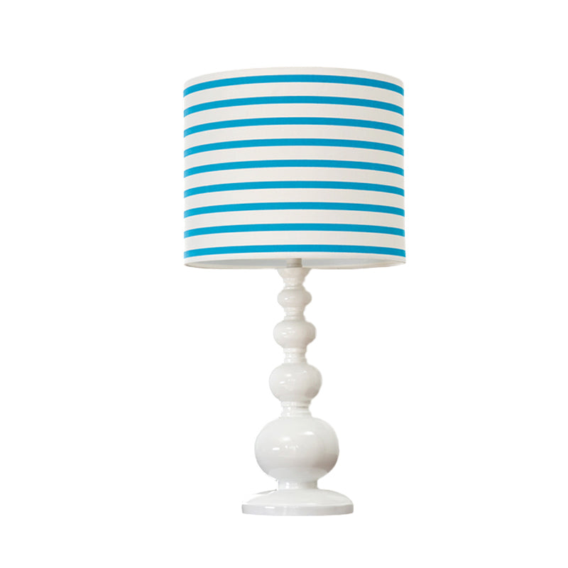 Minimal Resin Drum Shade Desk Lamp - Spot/Stripe Shape 1 Bulb Blue/Pink Night Lighting
