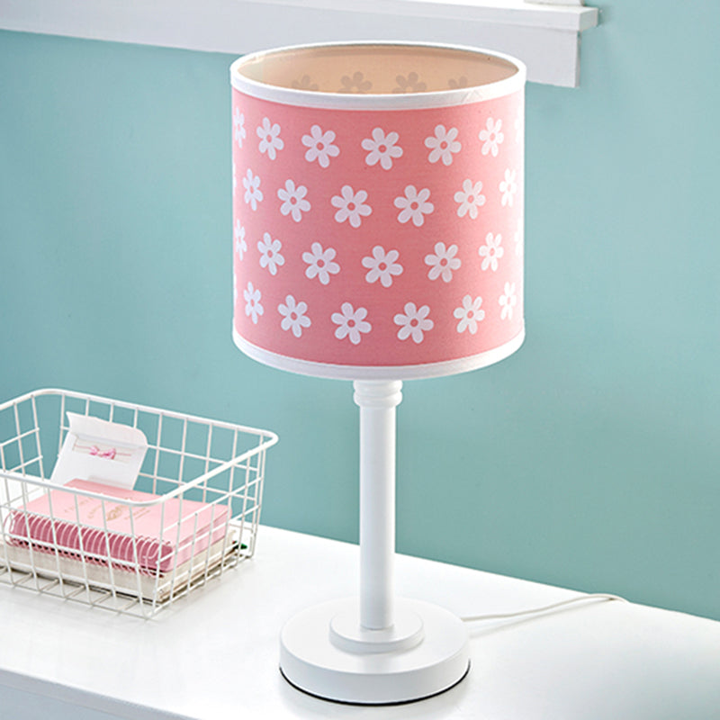 Wooden Drum Lamp: Modern Single-Light Nightstand Light For Bedroom Reading In Pink