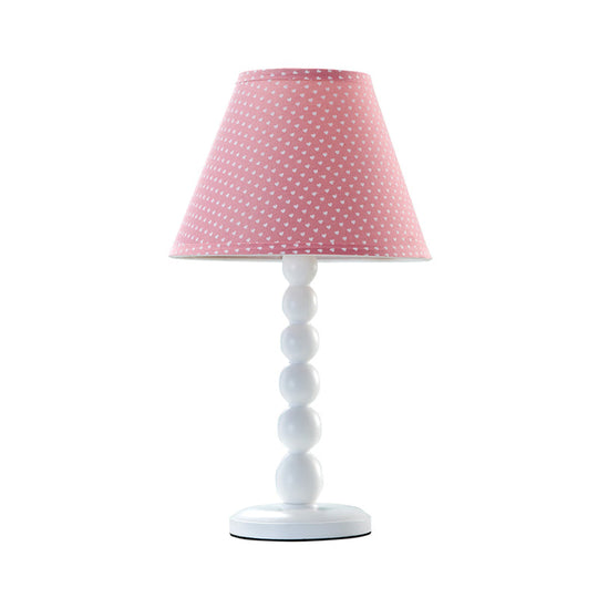 Modern Pink Barrel Desk Lamp With Fabric Shade - Wood Table Light For Bedroom (1 Head)