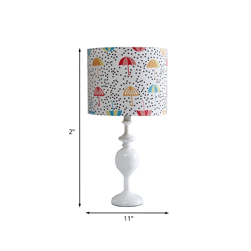 Contemporary Resin Drum Desk Light With Fabric Shade - White Nightstand Lamp (1 Bulb)
