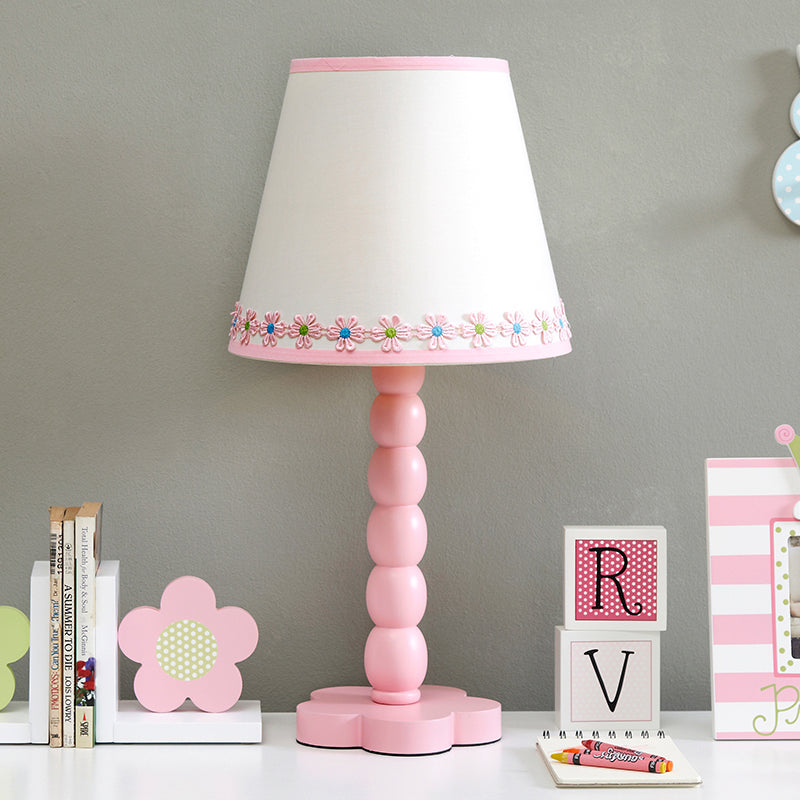 Contemporary Wood Night Table Lamp: White And Pink Barrel Reading Light With Flower Pattern