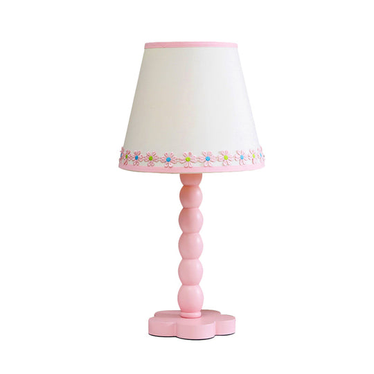 Contemporary Wood Night Table Lamp: White And Pink Barrel Reading Light With Flower Pattern