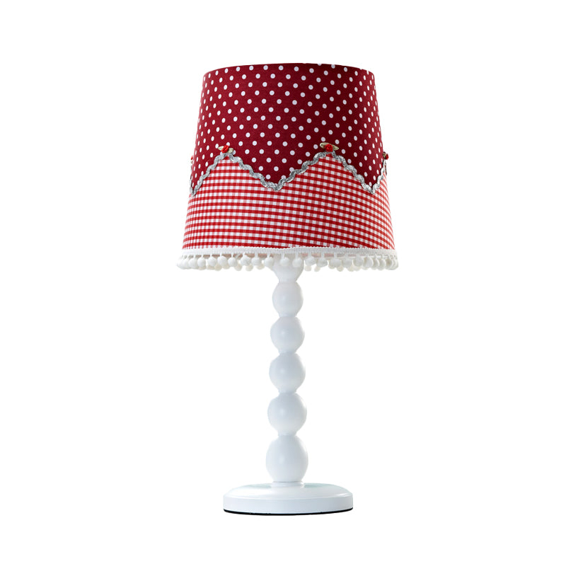 Modern Wooden Barrel Desk Lamp With Fabric Shade - Red Ideal For Bedroom