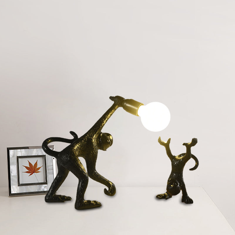 Elena - Resin Resin Monkey Shape Night Table Light Creative 1 Bulb Gold/White/Black Reading Lighting for Bedroom