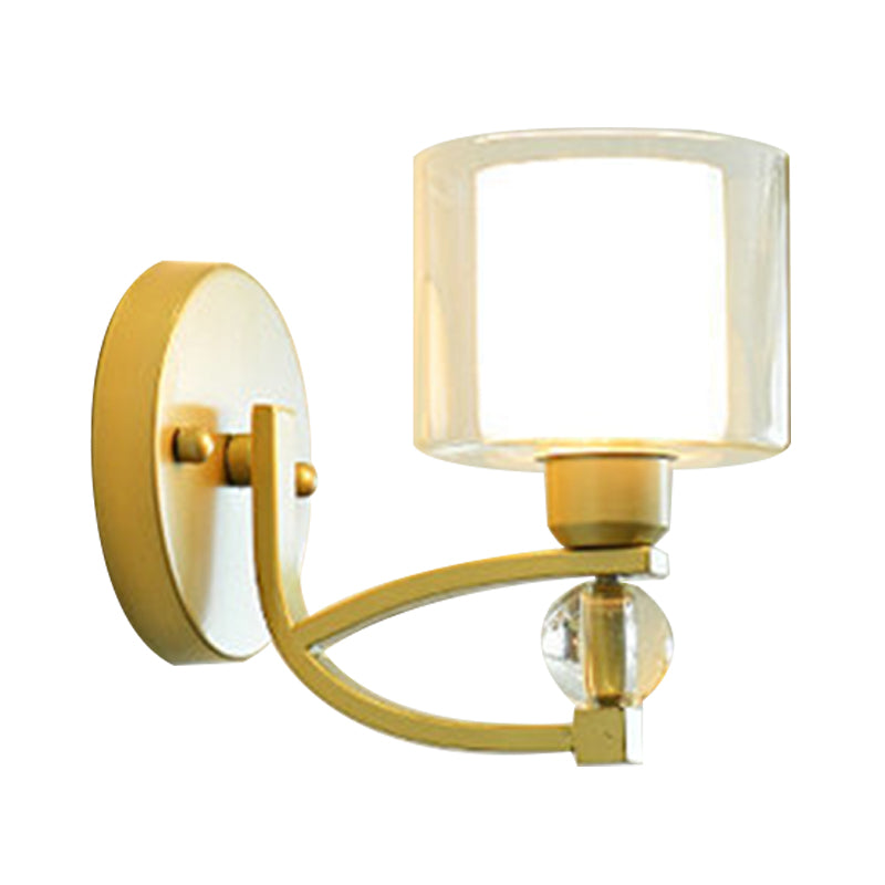 Modern Gold Wall Mounted Lamp With Dual Clear And Opal Glass Shade - Indoor Lighting