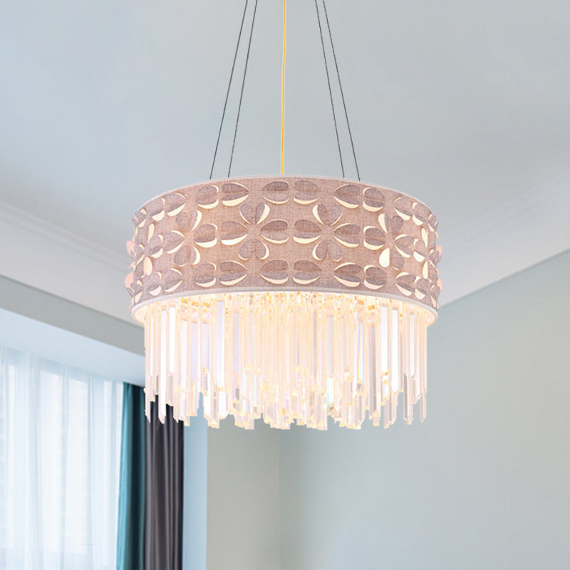 Flute Crystal Drum Chandelier: Minimalist White Pendant Lamp, 4 Heads for Dining Room