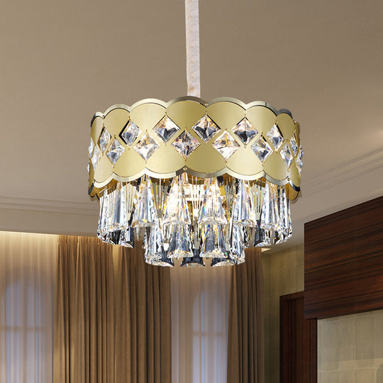 Modern Crystal Block Chandelier With 9 Gold Lights For Bedroom