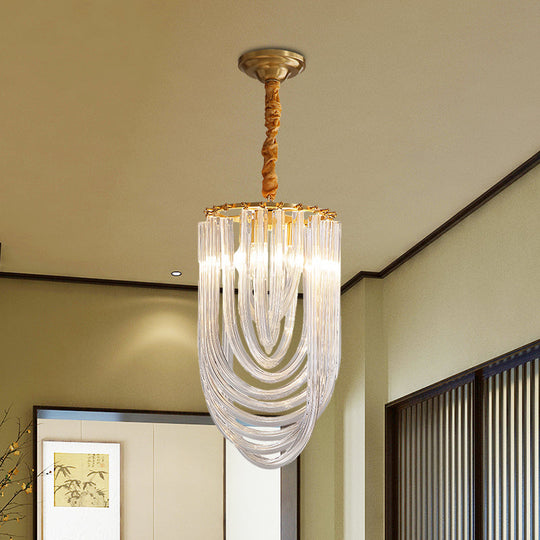 Modern Gold Crystal Chandelier Pendant Light - 3 Heads, Clear Twisted Crystals, Elegant Half-Oval Design