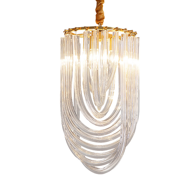Modern Gold Crystal Chandelier Pendant Light - 3 Heads, Clear Twisted Crystals, Elegant Half-Oval Design