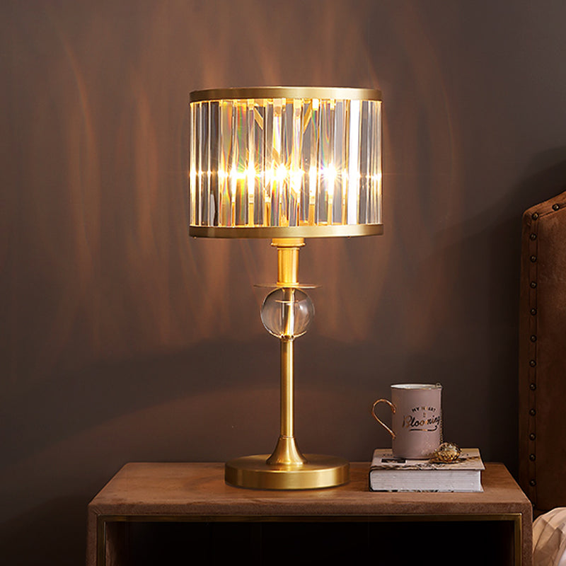 Gold Prismatic Crystal Table Lamp - Modern Night Light For Living Room