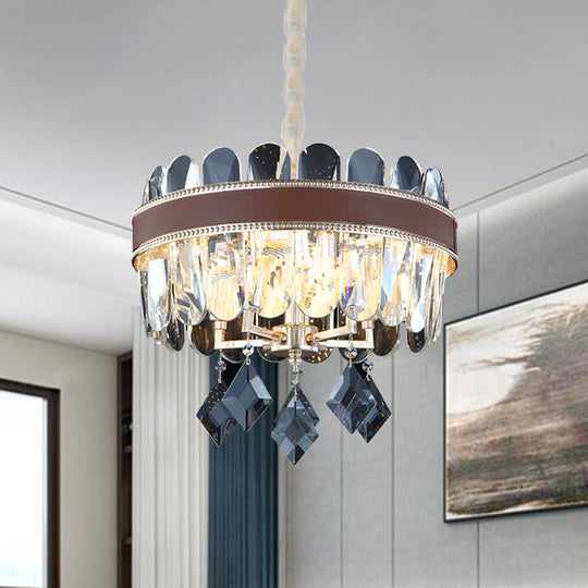 Contemporary Clear Crystal Drum Chandelier Pendant Light - 5 Heads
