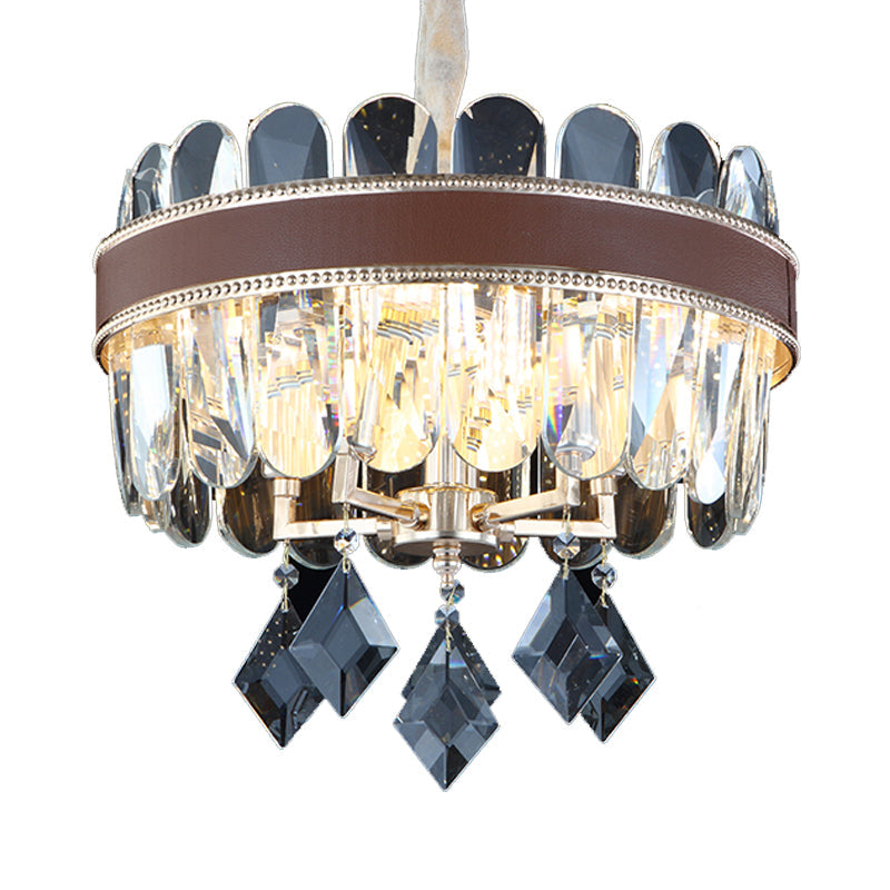 Contemporary Crystal Drum Chandelier With 5 Hanging Pendant Lights